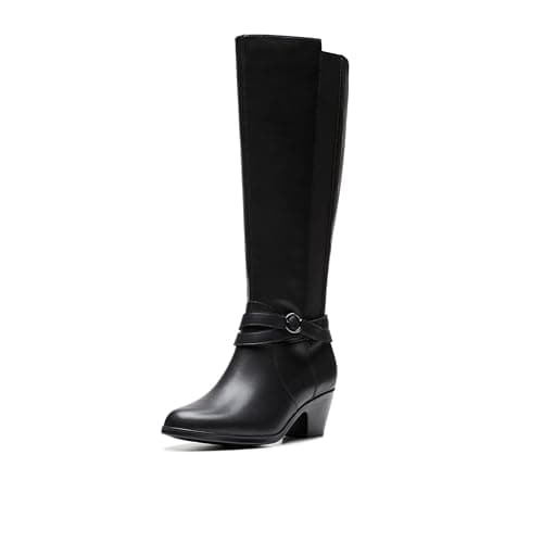 Image of Clarks Women's Emily2 Dream Knee High Boot, Black Leather, 6 UK