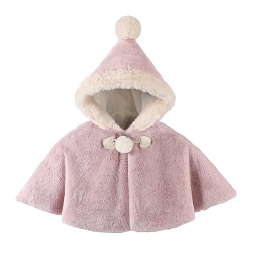 Image of XGOPTS Baby Girls Plush Hooded Cape Cute Princess Style Fluffy Faux Fur Cape Coat Winter Warm Outdoor Windproof Shawl for Toddler Baby Girls 0-3 Years Old Autumn Winter Christmas Party Coat Jacket