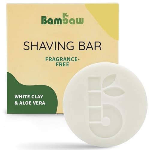 Image of Bambaw Shaving Bar 80g, Organic White Clay & Aloe Vera Shave Soap Bar for Sensitive Skin, Eco and Vegan Shaving Soap, Fragrance-Free
