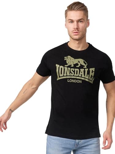 Image of Lonsdale Men's Logo T-Shirt, Black/Olive, XXXX-Large