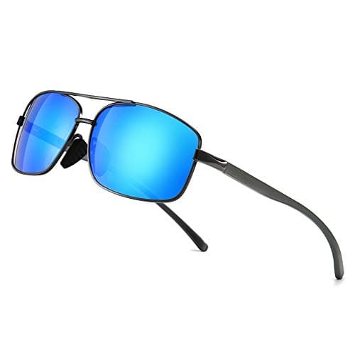 Image of SUNGAIT Lightweight Rectangular Polarized Sunglasses Man UV400 Protection (Gunmetal Frame Blue Mirror Lens, 62) 2458 QKLAUK