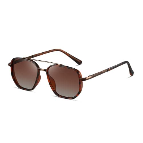 Image of kimorn Polarized Sunglasses for Women Retro Square Frame Sun Glasses UV400 Protection Shades (Brown Tortoise+brown Grading)