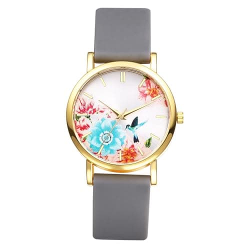 Image of JewelryWe Silicone Watch for Women - Simple Flower Painted Dial Analog Quartz Watches Elegant Cute Wristwatch for Ladies Students