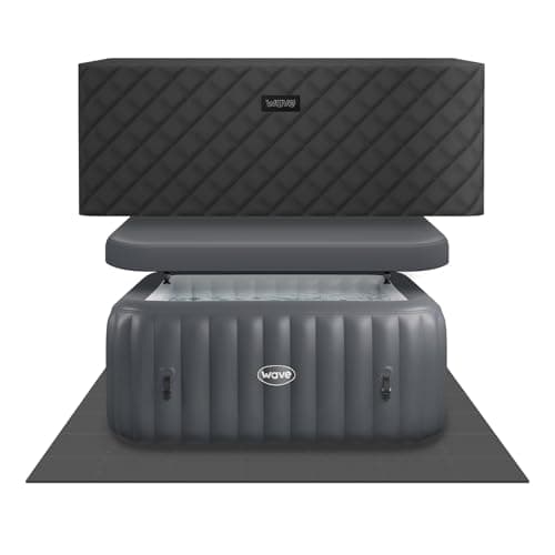 Image of Wave Pacific 4-6 Person Inflatable Hot Tub | Integrated Eco Heater | 110/130 Aquajet Massage System | Anti-Freeze Protection | Quick 15-Minute Setup (Dark Grey, 4 Person | EnergySave Bundle)