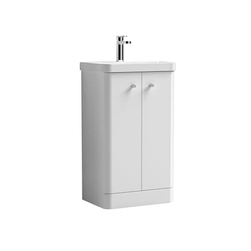 Image of Balterley Vanity Unit with Basin Floor Standing, Soft Close 2 Door with Handles & Thin Edge Sink, Bathroom Vanity Units with Basin, Bathroom Sink Storage Cabinet - 505 x 355 x 863mm (White)