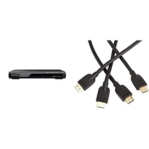 Image of Sony DVPSR760H DVD Upgrade Player (HDMI, 1080 Pixel Upscaling, USB Connectivity) & Amazon Basics High-Speed 4K, Ultra HD, HDMI 2.0 Cable - 3m / 10 Feet (2-Pack) (Latest Standard) Supports Ethernet