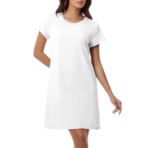 Image of Xuepelit Nighties for Women UK Cotton Women's Nightdresses Soft Nightdress for Women Ladies Nightdresses Chemise Nightshirts Sleep Dress Casual Nightwear, White M