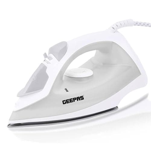 Image of GEEPAS Steam Iron | Clothes Dry & Steam Press | 40s Fast Heat-Up, Vertical Steaming | Nonstick Soleplate & Adjustable Temperature for Ironed Clothes | 210ml Water Tank | 2 Year Warranty 1300W White