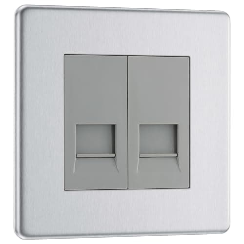 Image of BG-Nexus-Flat-Plate Screwless Flat Plate Double Telephone Socket,Master,Brushed Steel Finish
