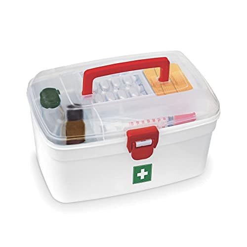Image of MILTON Medical Box, First Aid Empty Medicine Storage Box | Organizer | Attached Handle | Family Emergency Kit | Detachable Tray | Easily Accessible with a Transparent Lockable Lid | White