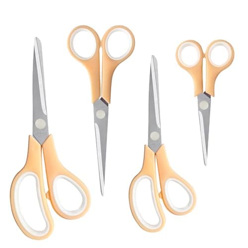 Image of Qcdou Scissors, 4 Pack Heavy Duty Stainless Steel Scissors, Sharp Thick Blades, Comfort Grip Handles, Ambidextrous, Home Essentials, for Home, School, Offices(Orange)
