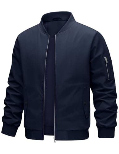 Image of Xnova Bomber Jackets for Men Summer Lightweight Water Resistant Full Zip Up Varsity Jacket Smart Casual Windbreaker Coats Cargo Tactical Sports Outwear with Pockets, Navy Blue, XXL