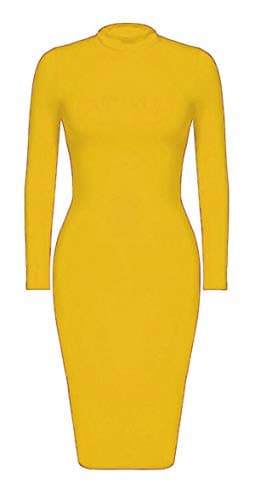 Image of Shop Nova® Plain Polo Neck Long Sleeve Midi Dress Ladies Stretch Bodycon Fancy Casual Dresses for Women Party Knee Length Maxi Longline Tops UK Size 8-26 (Mustard, 10)