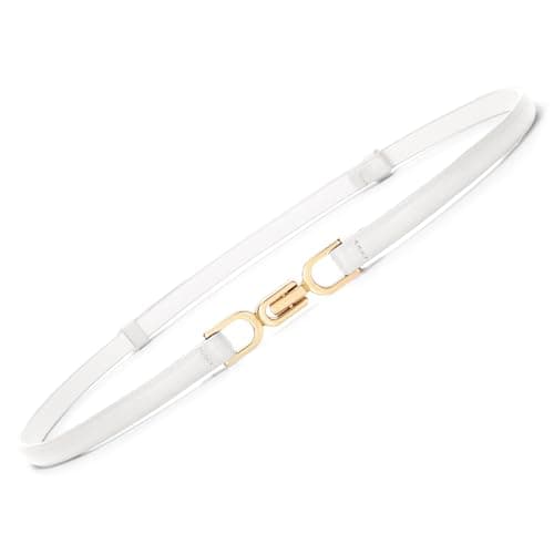 Image of VONMELLI Ladies Thin Waist Belts for Women Faux Leather Skinny Belt for Dresses Fashion Adjustable Slim Belt White Fit Waist Size Below 37 Inches