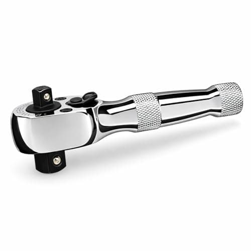 Image of Powerbuilt Stubby Ratchet, Dual Head Ratchet, 1/4 Inch and 3/8 Inch Drive, Reversible Switch, 72 Tooth, Small Tight Space - 640931, Silver