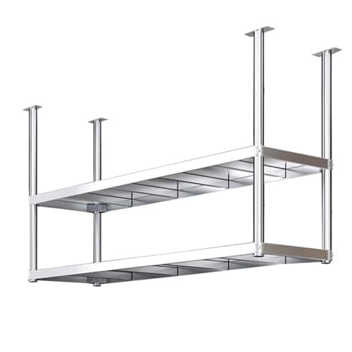 Image of Hamankim Ceiling Mount Kitchen Shelf, Industrial Storage Racks Hanging Decorative Display Rack, Floating Pot Pan Storage Shelves Stainless Steel Stand for Restaurant Bar(60x35x80cm)