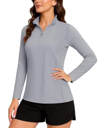 Image of TACVASEN Women's Sport T-Shirts 1/4 Zip Long Sleeve Shirts Summer Quick Dry Tops Outdoor Hiking Shirts for Women UK (XS, Light Grey)