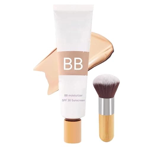 Image of BB Blur Tinted Moisturizer, SPF 30 BB Cream Tinted Moisturiser for Mature Skin, Even Skin Tone Foundation with Make up Brush, Hydrates & Smooths Skin, Full Coverage, Natural Makeup (Natural Color)