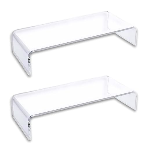Image of Osco Clear Acrylic Monitor Stand Riser (2 Pack) – Fully Assembled Screen Shelf with Keyboard Storage – Desktop Riser – Elevates Monitor for Ergonomic Setup, 50×20×10 cm