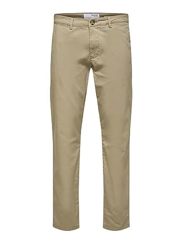 Image of SELECTED HOMME Mens Slhslim-new Miles 175 Flex Pants W Chinos, Greige, 34W / 32L UK