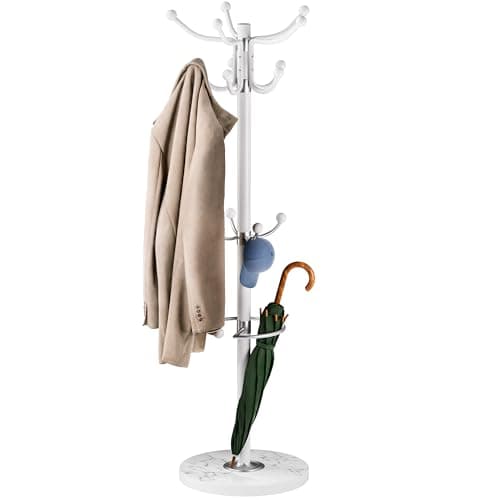 Image of CASARIA® Elegant Coat Rack Hat Stand with Marble Base Coat Stand and 14x Rotatable Coat Hangers | Sturdy & Stylish Clothes Rack for Hallways & Offices Furniture | White | 175cm Tall