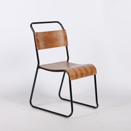 Image of Maison Vintage Retro School Style Black Metal Industrial Stackable Plywood Commercial Dining Chair
