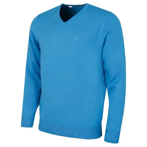 Image of Calvin Klein Mens V-Neck Soft Cotton Sweater - Summer Blue - M