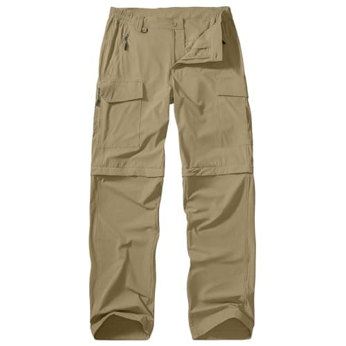 Image of Winebox Hiking Walking Trousers Mens Zip Off Lightweight Quick Dry Breathable Cargo Convertible Outdoor Fishing Safari Pants (Khaki-38)
