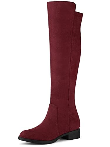 Image of Allegra K Women's Side Zipper Chunky Heels Knee High Boots Burgundy 4 UK/Label Size 6 US