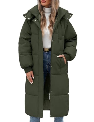 Image of RITOSTA Women's Long Winter Down Coats Padded Puffer Jacket Thickened Hooded Comfort Overcoat Zip Up Hoodie Longline Parka with Pockets for Winter Warm Outwear Outdoor Hiking (Green,XXL)
