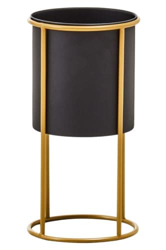 Image of Premier Housewares Small Black And Gold Floor Standing Garden Planters Modern Freestanding Plant Pot with Luxe Gold Frame Tall Planters For Outdoor 20cm x 38cm x 20cm