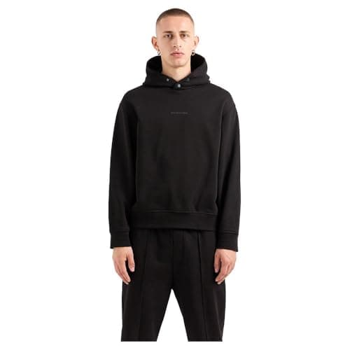 Image of Armani Exchange Men's The Grid, Sustainable, Printed Logo Lettering Hooded Sweatshirt, black, XS