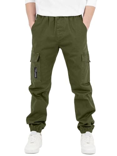 Image of CAMLAKEE Boys Trousers Cargo Pants Kids School Jogging Bottoms Casual Streewear with Elastic Cuffs Army Green UK:8-9 Years (manufacturers's Size: 140)