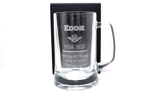 Image of Personalised Engraved Pint Glass Tankard - Yoda Best Star Wars Design (Cardboard Gift Box)