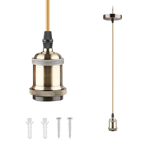 Image of JZ CTG Pendant Lights, Antique Bronze Pendant Light Fitting with E27 Lamp Holder and 1.1M Braided Flex Cable, Elegant Light Pendant Fitting for Home Decor