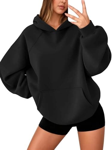 Image of Oyamiki Women Fleece Lined Hoodie Soft Long Sleeve Basic Hoodies Hooded Black Sweatshirt Winter Outfits Y2k Hoody Pullover M