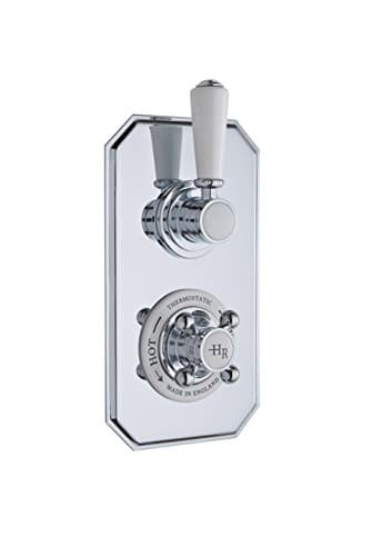 Image of Hudson Reed TSVT004 Topaz Traditional Bathroom Shower Twin Concealed Shower Valve with Diverter, Chrome & White