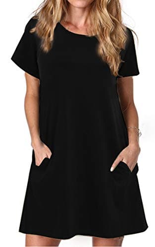 Image of Ancapelion Women's Loose Round Neck Black T Shirt Dresses Mini Tunic Dress for Womens