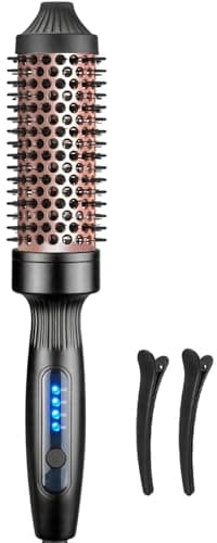 Image of Thermal Brush, 38mm Barrel Hot Hair Brush Heated Round for Women, Heated Curling Iron Create Natural Curls Dual Voltage with 4 Heat Settings, UK Plug, Rose Gold