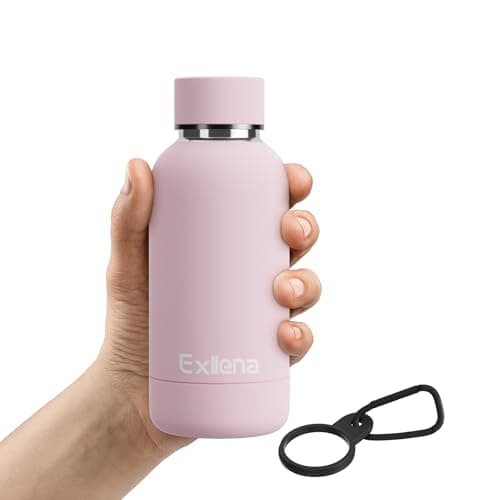 Image of Exllena Water Bottle 350ml with Clip, Double Wall Vacuum Insulated Keeps Drinks Cold 24 Hrs/Hot 12 Hrs, BPA Free (Pink)