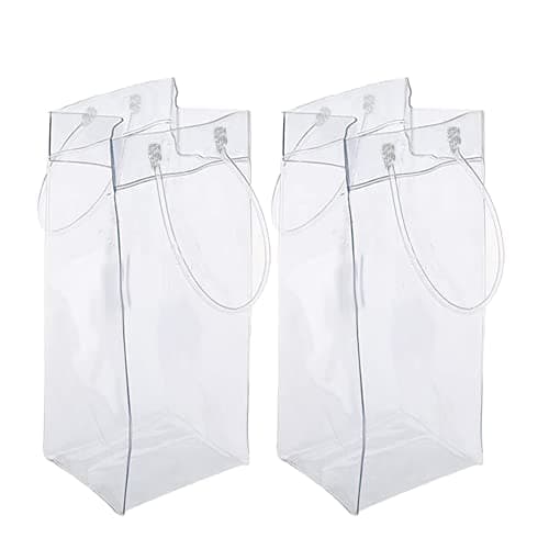 Image of 2 Pack Wine Ice Bag Beer Cooler Bag Portable Collapsible Clear PVC White Wine Chiller Ice Bag for Outdoor Party Cold Beverage