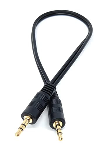 Image of DRUT 30cm 3.5mm to 3.5mm Stereo Audio AUX Cable Gold Connectors, Small 3 pin Jack to Jack Speaker Lead 1ft Black