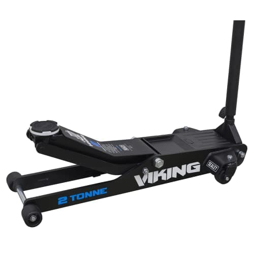 Image of Sealey Viking 2 Tonne Trolley Jack, Car Jack, Low Profile Long Reach with Rocket Lift - 2100TB, Black