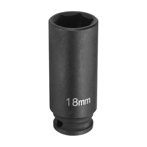 Image of sourcing map Deep Impact Socket 3/8" Square Drive by 18mm Metric 6 Point Socket 65mm (2.56") Long CR-MO Steel Industrial Grade Flip Socket for Home Auto Hex Nuts Bolts Repair, Black