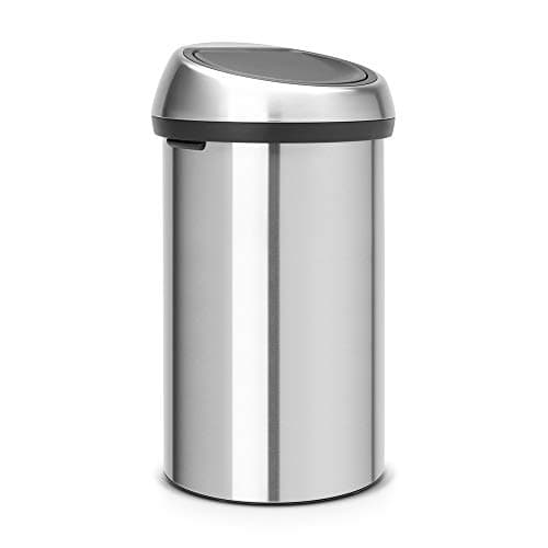Image of Brabantia 60 Litre Large Kitchen Touch Bin (Matt Steel Fingerprint Proof) Removable Lid, Soft-Touch Open, Easy Clean Rubbish Food Waste Bin