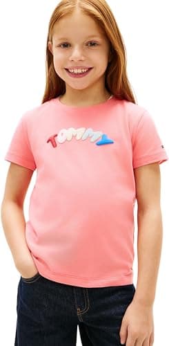 Image of Tommy Hilfiger Girl's Tommy Puff Print Tee Ss KG0KG09246 T-Shirts, Pink (Tropical Blush), 10 Years