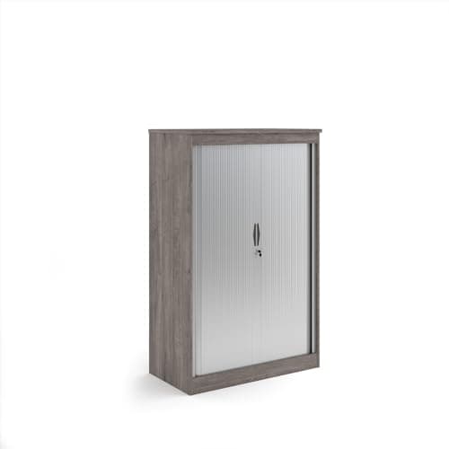 Image of Mr Office Systems horizontal tambour door cupboard - 1600mm high, Grey oak