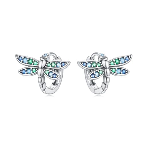 Image of NUJIFFY Silver Earrings for Women Trendy, 925 Sterling Silver Bling Wave Hoop Earring, Cute Fashion Birthday Gifts Dangle Drop Jewelry for Men Sister Lovers (Gradient Dragonfly Earrings)