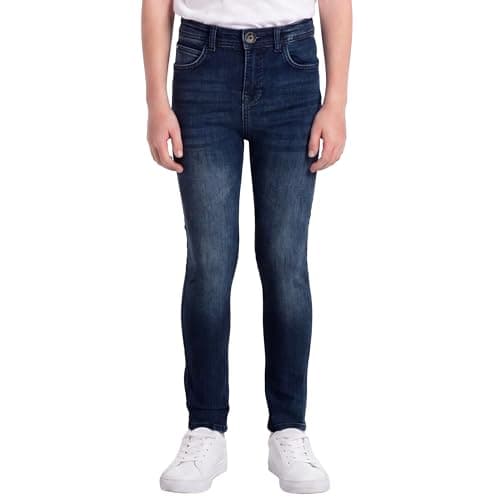 Image of Bench Boys Carson Slim Fit Jeans - Childrens Skinny Stretch Denim Pants with Adjustable Inner Waistband, Classic 5-Pocket Dark Wash Trousers for Kids & Teens, Sizes 7-16 Years