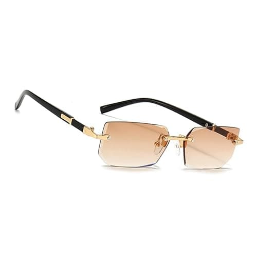 Image of MEGAVOW Rimless Tinted Sunglasses for Women Men, Lightweight Rectangle Frameless Glasses UV400 Protection, Stylish Square Sun Shades for Retro 90s Party Driving Outdoor Activities